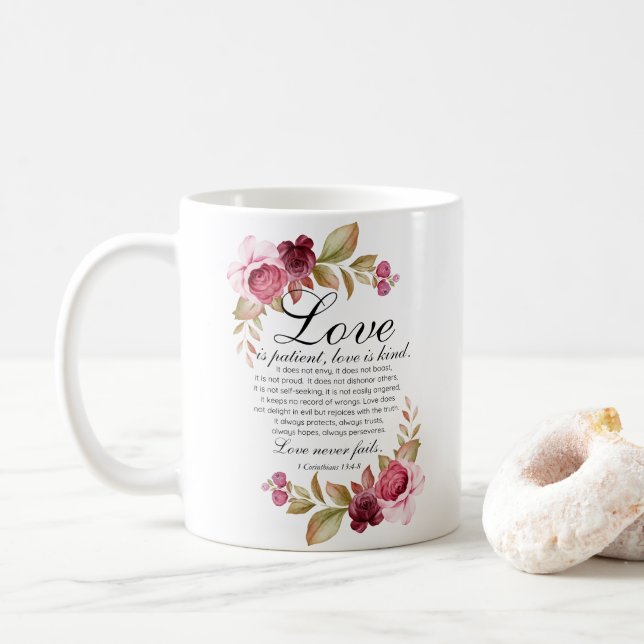 Taza De Café 1 Corintios 13:4-8 El amor es la bíblica floral de (Con donut)