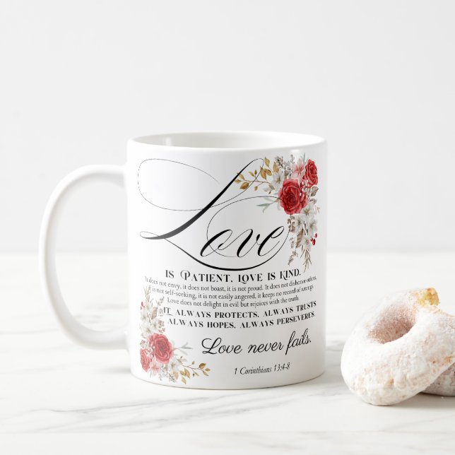 Taza De Café 1 Corintios 13:4-8 El amor es la flor bíblica del  (Con donut)
