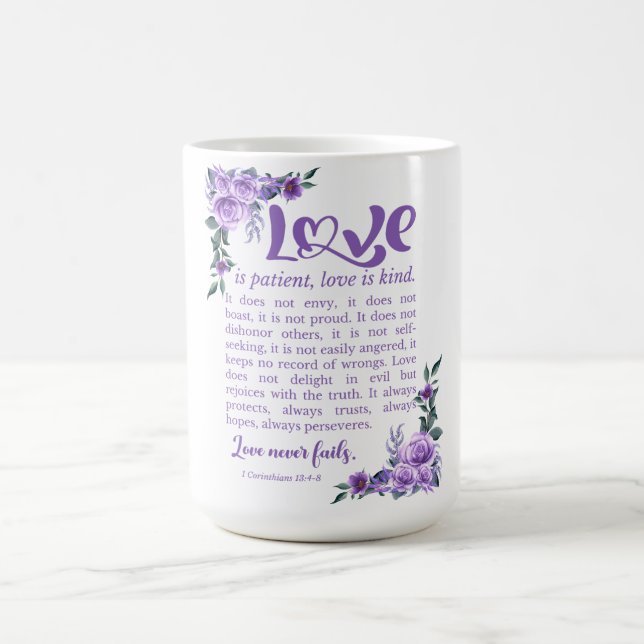 Taza De Café 1 Corintios 13:4-8 El amor es la flor púrpura del  (Centro)