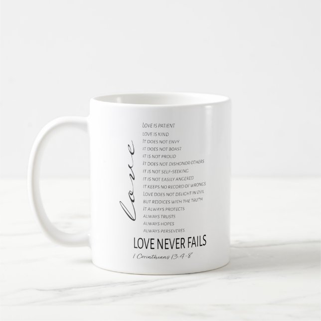 Taza De Café 1 Corintios 13 El amor es la Biblia Verse (Izquierda)