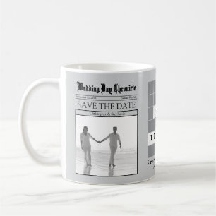 Taza De Café 1 Foto Minimalista Gris Periódico Save the Date