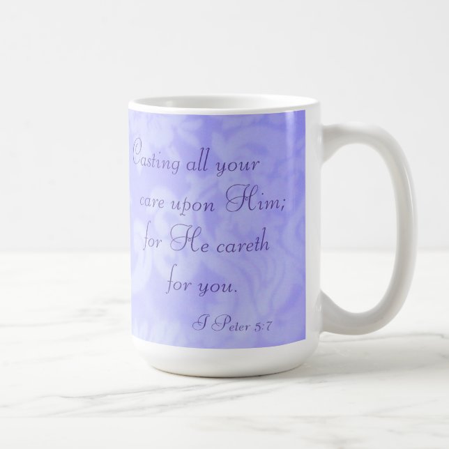 Taza De Café 1 Peter 5:7 Dando Toda Tu Atención A Él Violet (Derecha)