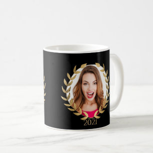 Taza De Café 2021 Graduate Elegant Black Gold Photo Script Name