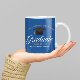 Taza De Café 2023 Graduación Personalizado Oro Azul Nombre de l