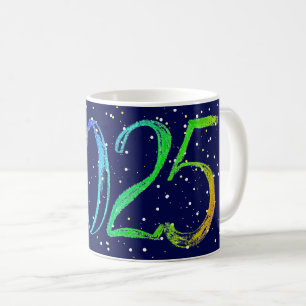 Taza De Café 2025 nuevo año número de bienvenida de dibujo manu