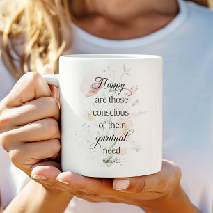 Taza De Café 2026 Año JW Texto Mateo 5:3 con flores de primaver