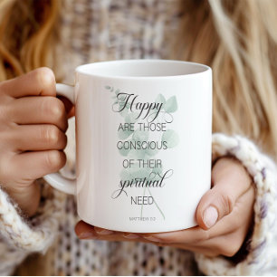 Taza De Café 2026 Año JW Texto Mateo 5:3 Eucalipto Verde