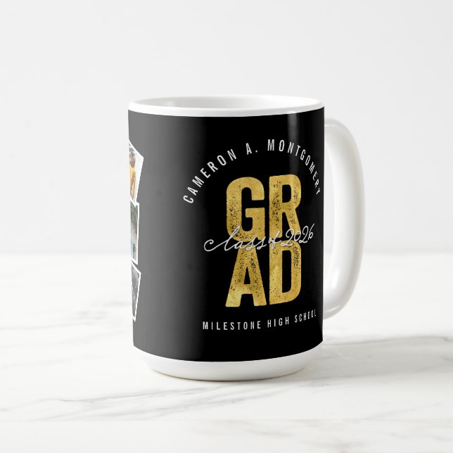 Taza De Café 2026 Bold GRAD 8 Photo Collage Modern Graduation (Anverso derecho)
