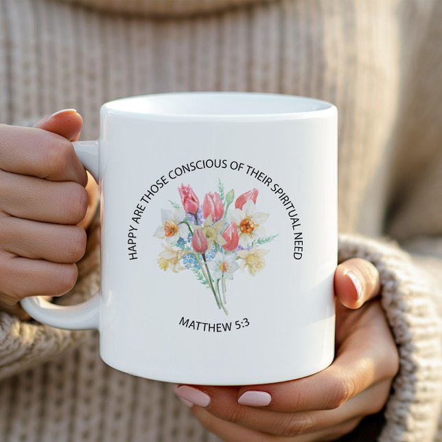 Taza De Café 2026 JW Year Text Matthew 5v3 Spring Flowers (Subido por el creador)