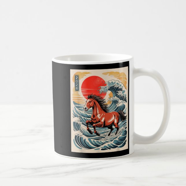 Taza De Café 2026 Year Of The Horse Japanese Wave Art Lunar New (Derecha)