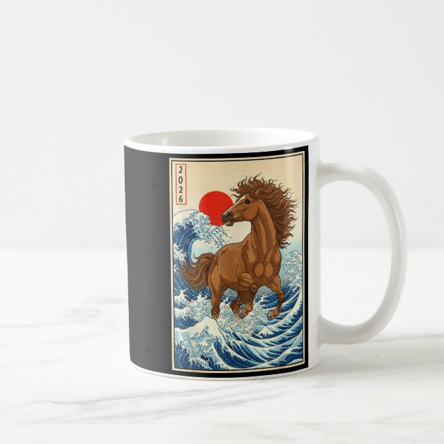 Taza De Café 2026 Year Of The Horse Japanese Wave Art Lunar New (Derecha)