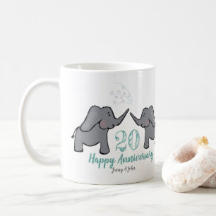 Taza De Café 20.º aniversario del boda de china adorable elefan