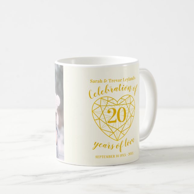 Taza De Café 20° aniversario foto de personalizado de corazón d (Anverso derecho)