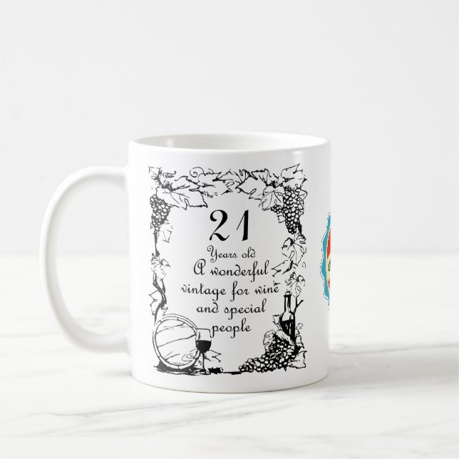Taza De Café 21º cumpleaños Personalización del vino de cosecha (Izquierda)