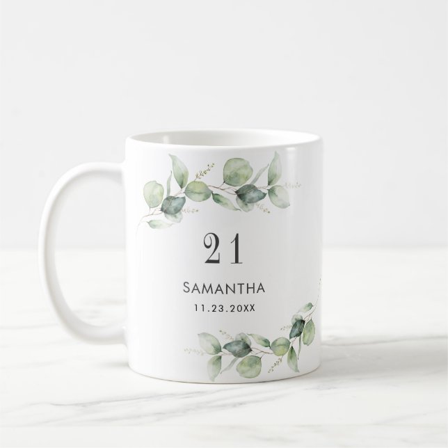 Taza De Café 21.º Monograma Eucalyptus Greenery (Izquierda)