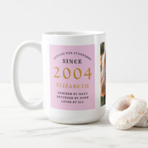 Taza De Café 21 Aniversario 2004 Gris rosado Añadir nombre foto