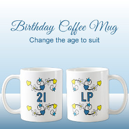 Taza De Café 21 años de edad fecha hito inicial amarillo azul