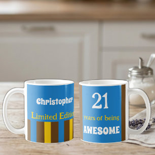 Taza De Café 21 años de ser genial nombre azul marrón