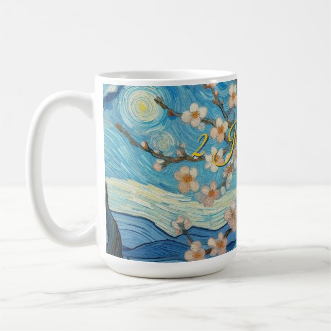 Taza De Café 21 cumpleaños Almond flor crema azul (Izquierda)