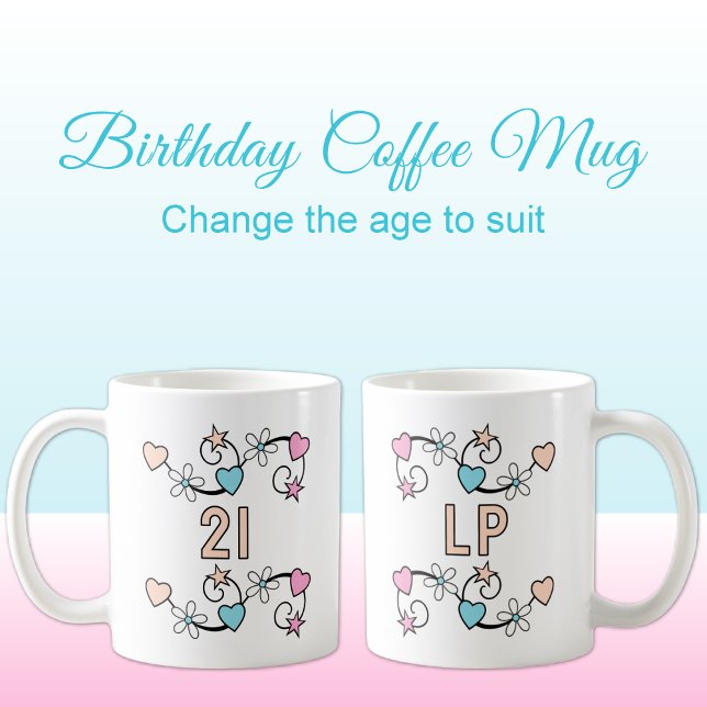 Taza De Café 21 cumpleaños edad de hitos iniciales melocotón ro (Subido por el creador)