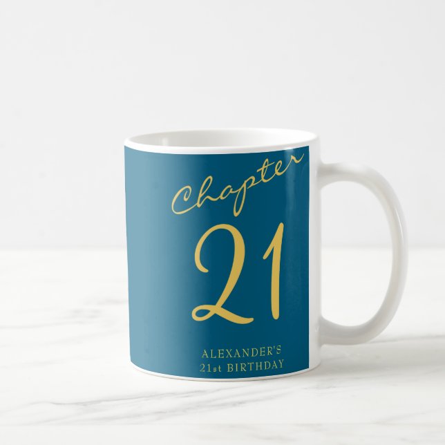 Taza De Café 21st Birthday Party Gold Script Blue  (Derecha)
