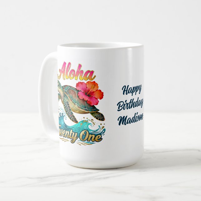 Taza De Café  21st Birthday Personalized Tropical Sea Turtle  (Anverso izquierdo)