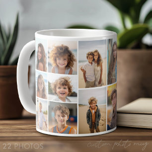 Taza De Café 22 Colaje de Fotos - Cuadrícula Mínima con Blanco