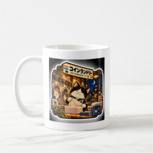 Taza De Café 24H Lavandería Gato Acogedor Escena Nocturna Japon
