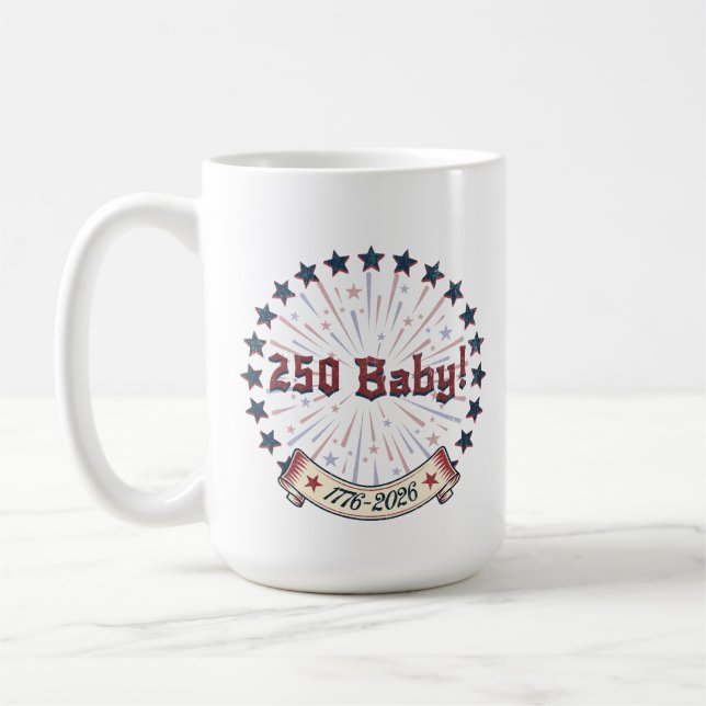 Taza De Café 250 Baby America 250 Patriotic Fireworks Design (Izquierda)