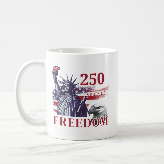 Taza De Café 250th Anniversary USA Flag Liberty Eagle Freedom (Izquierda)