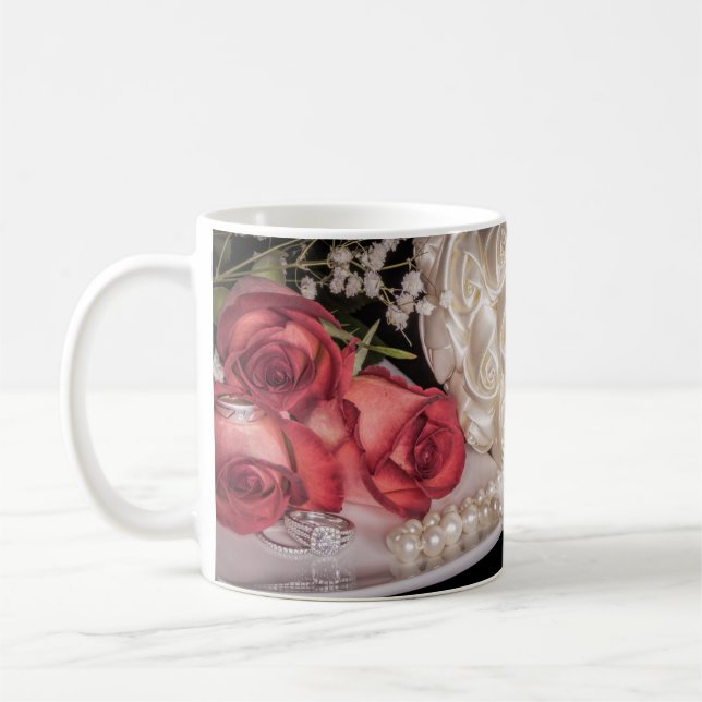 Taza De Café 2586-Rosas con Anillos Bodas, Perla (Izquierda)