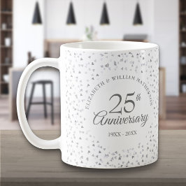 Taza De Café 25.º aniversario Boda de los corazones plateados