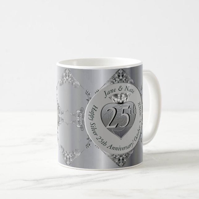 Taza De Café 25.º Aniversario del Boda de Plata (Anverso derecho)