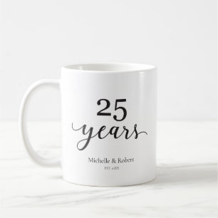 Taza De Café 25 años de boda Plata Aniversario elegante