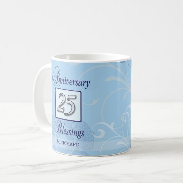 Taza De Café 25 años en azul y plata (Anverso izquierdo)