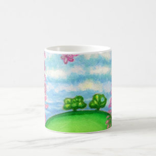 Taza De Café 2 árboles y la pintura de las flores de la