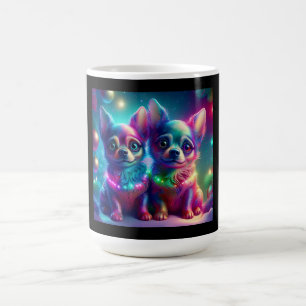 Taza De Café 2 Cachorros Jovenes Chihuahua En Escena Navideña C