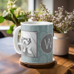 Taza De Café 2 Collage de fotos - Azul Damasco y Monograma<br><div class="desc">Usa dos fotos cuadradas para crear un regalo único y personal. O puedes mantener la imagen de un cachorro hipster y hacer un keepsake de moda. Si necesita ajustar las imágenes,  haga clic en la herramienta personalizar para realizar cambios.</div>