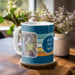 Taza De Café 2 Collage de fotos - franjas retro arco iris azul<br><div class="desc">Usa dos fotos cuadradas para crear un regalo único y personal. El centro incluye un área para agregar el texto de su personalizado - el mejor abuelo de la historia - o el texto que quiera!</div>