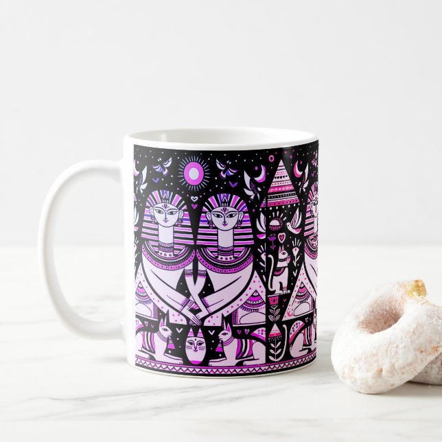 Taza De Café 2 egipcios con gatos (Con donut)
