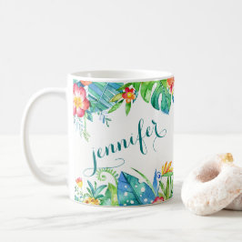 Taza De Café 2 florales tropicales echaron a un lado nombre de