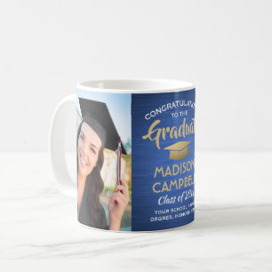 Taza De Café 2 Fotos Graduación Brushed Azul Oro y Blanco