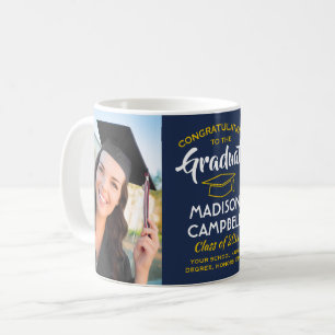 Taza De Café 2 Fotos Graduación Felicidades Azul Marino Amarill