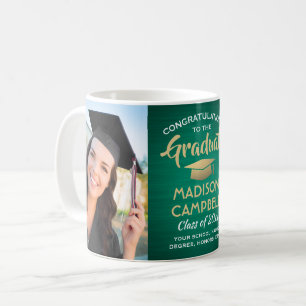 Taza De Café 2 Fotos Graduación Verde Dorado y Blanco Cepillado