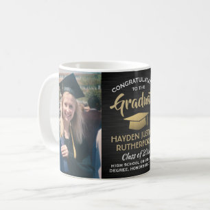 Taza De Café 2 Graduación fotográfica cepillado dorado negro y 