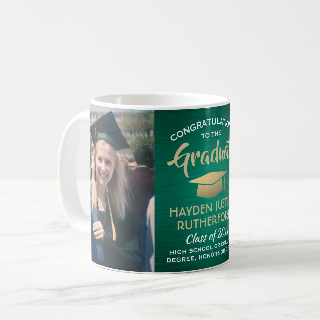 Taza De Café 2 Graduación fotográfica cepillado Oro verde y bla (Anverso izquierdo)