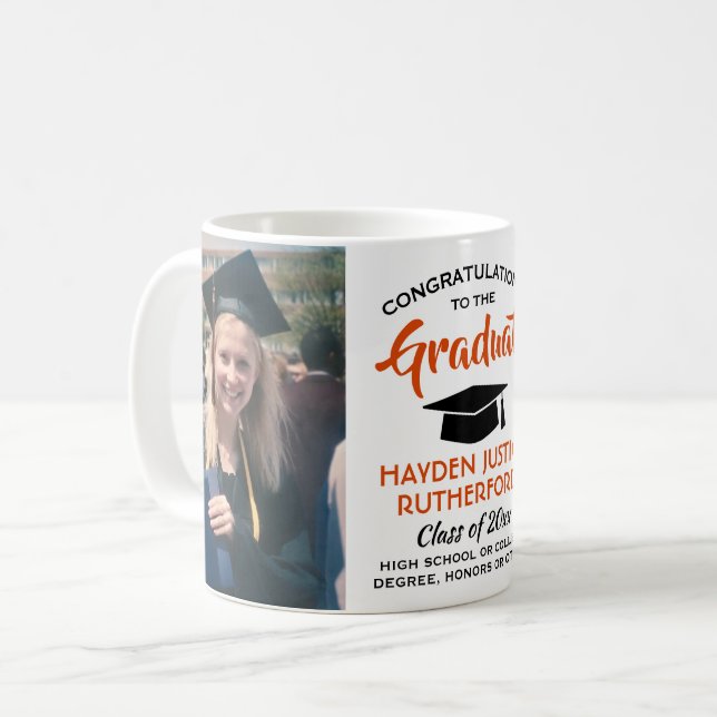 Taza De Café 2 Graduación fotográfica Naranja moderno blanco y  (Anverso izquierdo)