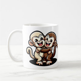 Taza De Café 2 Süße Kapuziner Äffchen umarmen sich liebevoll
