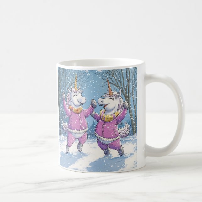 Taza De Café 2 Unicornios vestidos de nieve (Derecha)