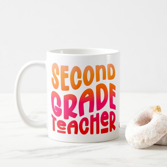 Taza De Café 2nd Grade Teacher Orange Red Ombre Text  (Con donut)